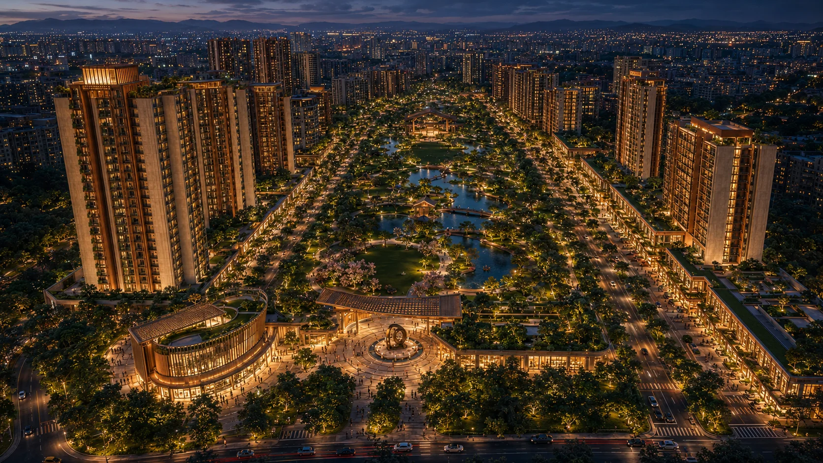 Conceptual aerial night view of Gateway Kalyan